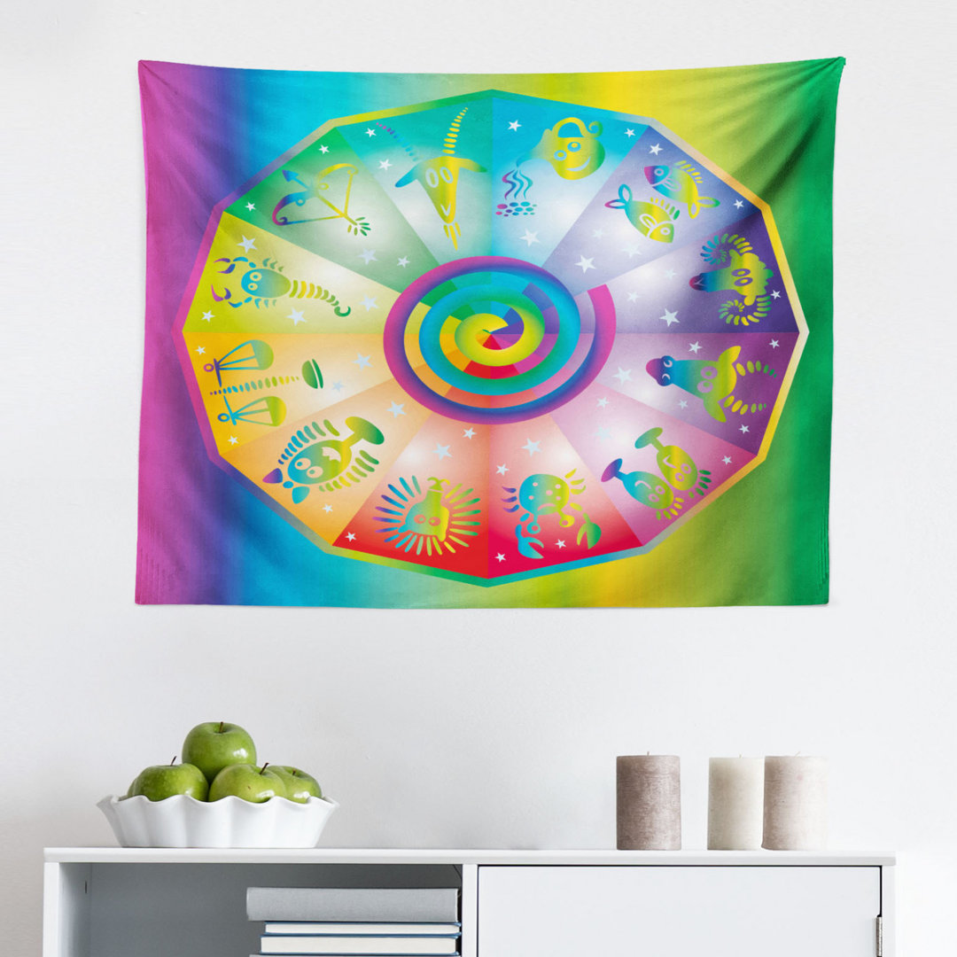 Wandbehang Hippie-Stil Regenbogen farbige Sterne Hintergrund mit Horoskop Zeichen Bild