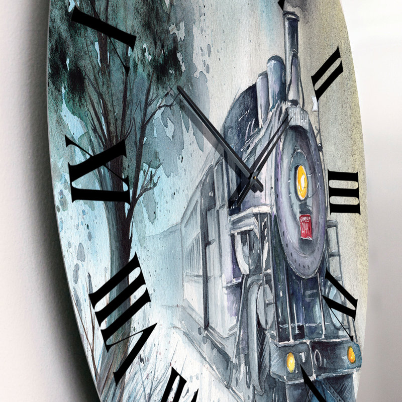 Une locomotive à vapeur en hiver - horloge murale industrielle, Petit