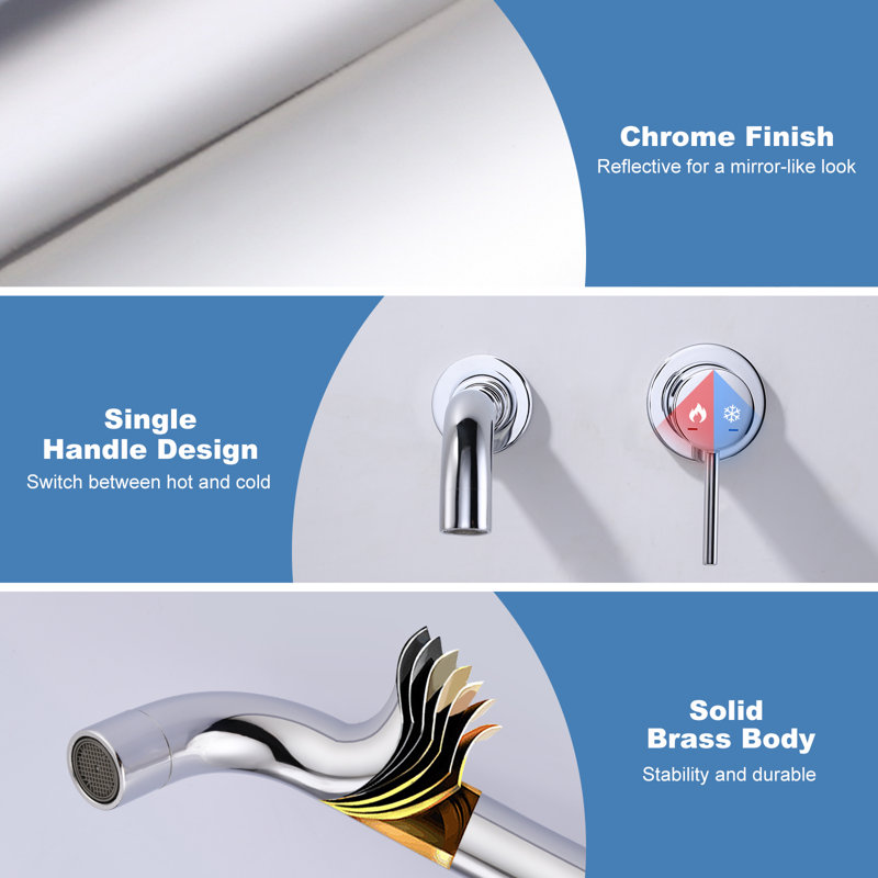 Robinet de salle de bain mural, Chrome