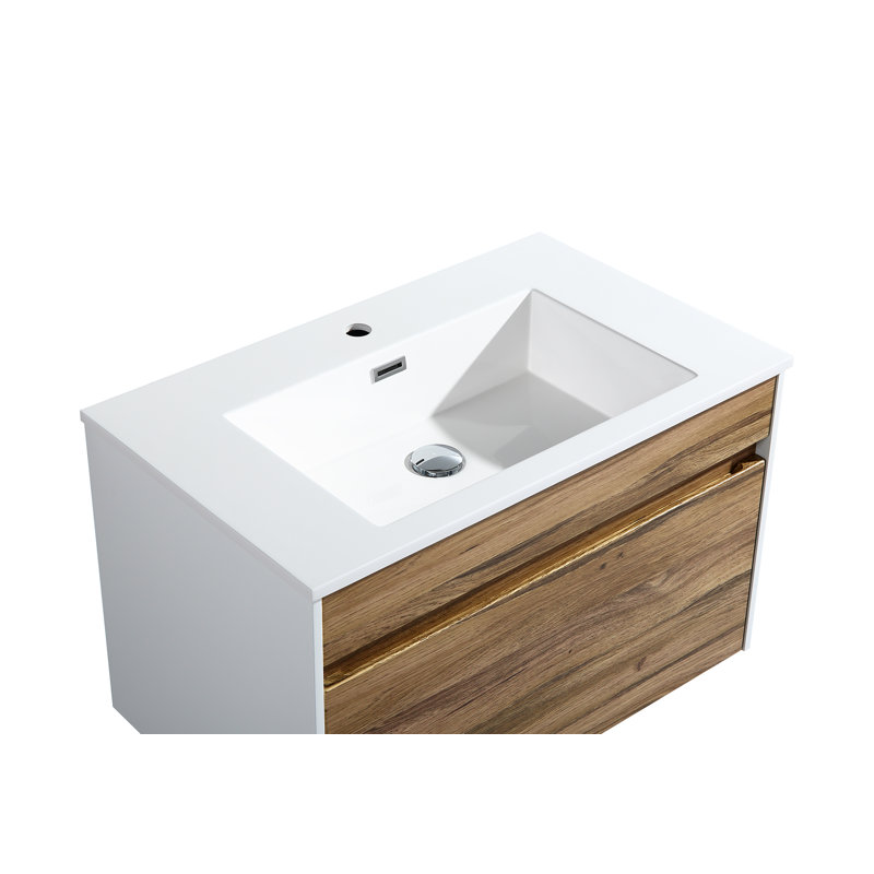 Frida 30'' Single Bathroom Vanity with Engineered Stone Top, Walnut Vine