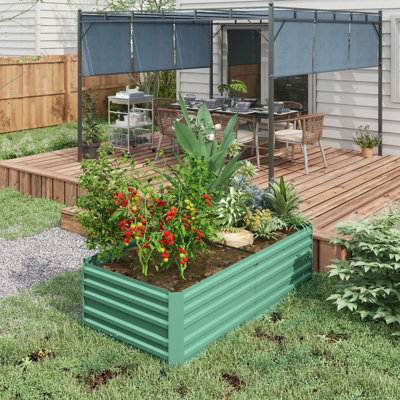 Grand lit de fleurs surélevé - 6 pi x 3 pi 2 po, pot de fleurs en métal renforcé, grand, spacieux, fond ouvert pour jardin et légumes 2 pi, galvanisé, légumes de qualité, herbes de fleurs, renforcé
