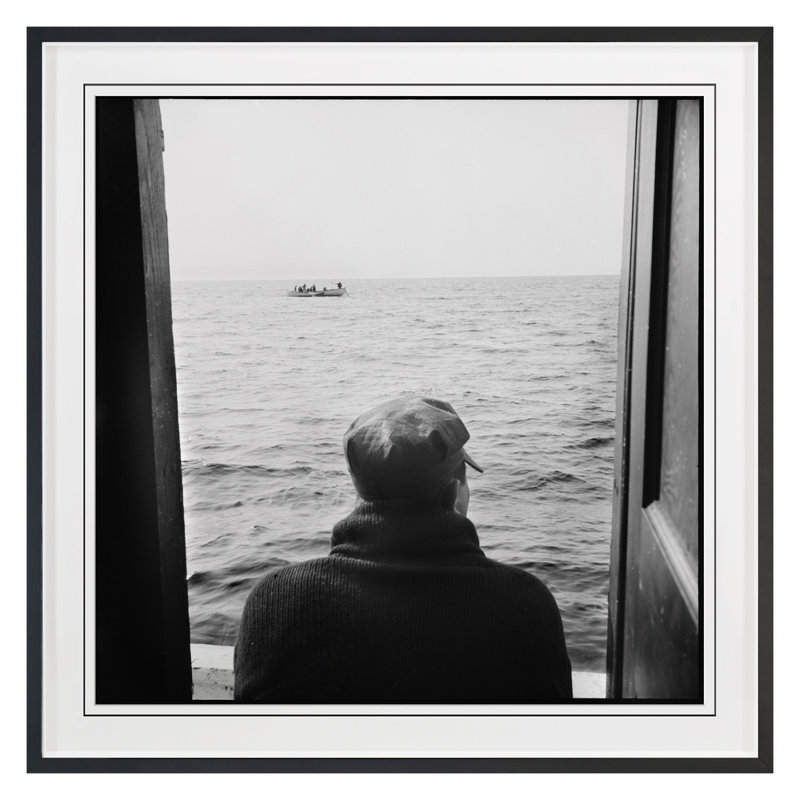 Man On Boat Print by Grand Archives, Black Framed, 36" H x 36" W