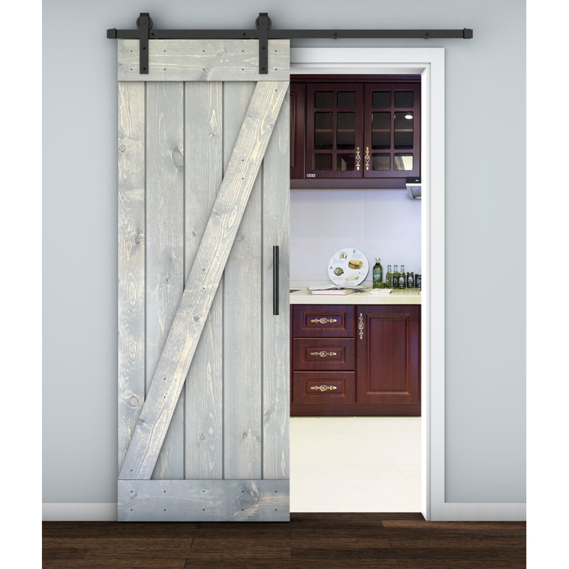 Porte de grange coulissante à panneaux en bois Z Series avec trousse de quincaillerie d'installation (DIY) 1 1, 30 po x 84 po