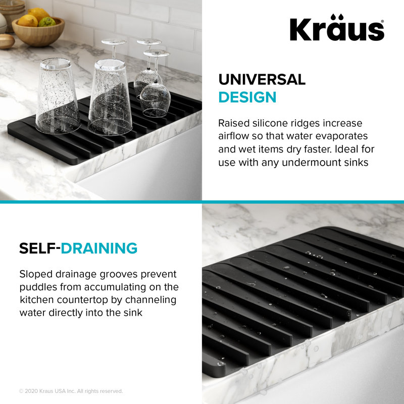 KRAUS Roll Up Dish Drying Rack With Self-Draining Silicone Dish Drying Mat And Silicone Soap Dish Holder, KDM-KRM-10DG, Black