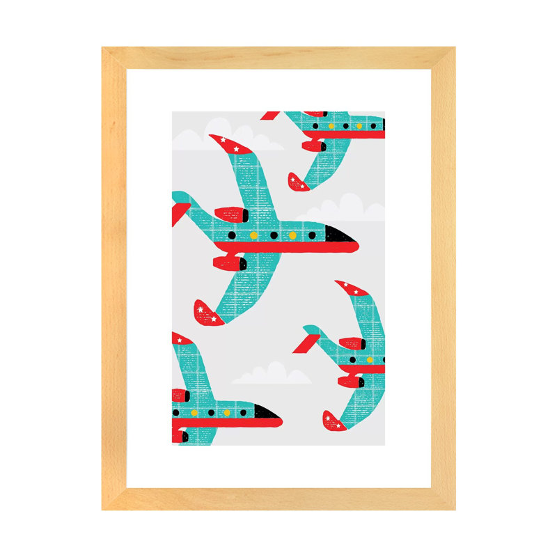 In the Air Planes - impression d'art graphique, H 32 po x l 24 po x P 1 po, Papier avec cadre beige, Blanc