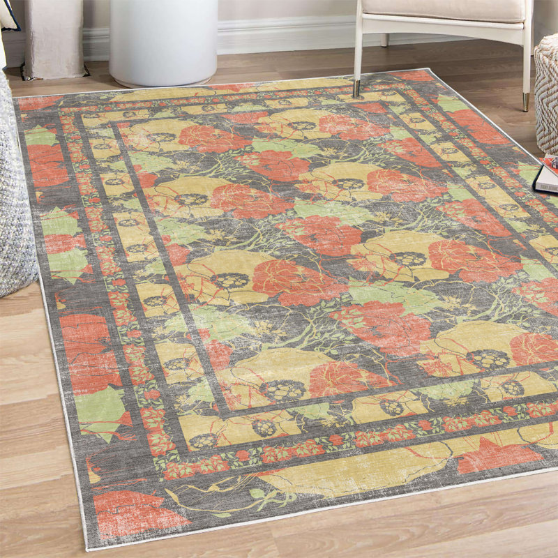 Tapis gris / multicolore, Rectangle 5 pi 2 po x 7 pi 6 po