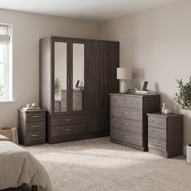 Cascio 4 Piece Bedroom Set, Black Wood Grain