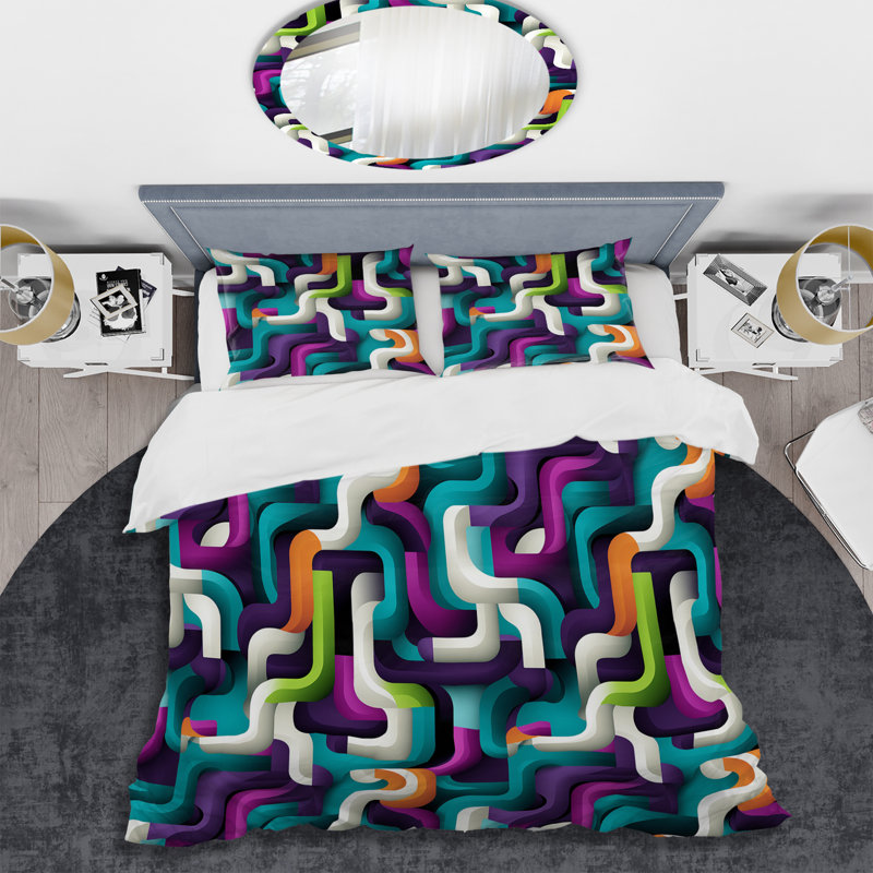 Literie verte et mauve Groovy Grid Adventure I Bedding, Housse de couette simple + 1 taie décorative stan
