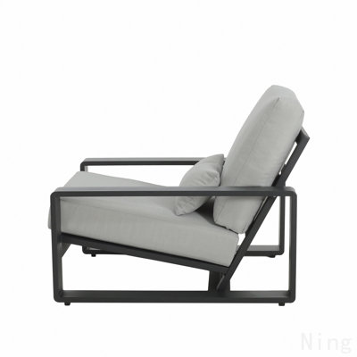 Outdoor And Indoor Aluminum Lounge Chair, Finished Frame With Grey Cushion, Set Of 2