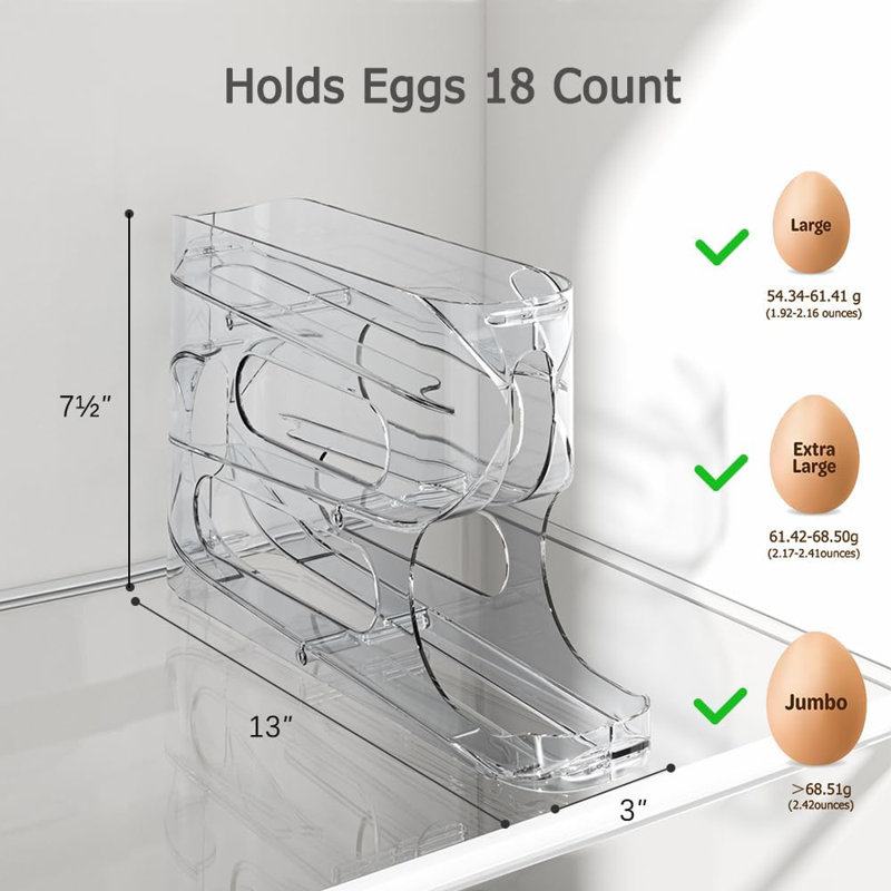 Clear Egg Holder for Fridge, Auto Rolling Egg Dispenser for Eggs 36 Count, FIFO Design, Space-Saving Egg Roller