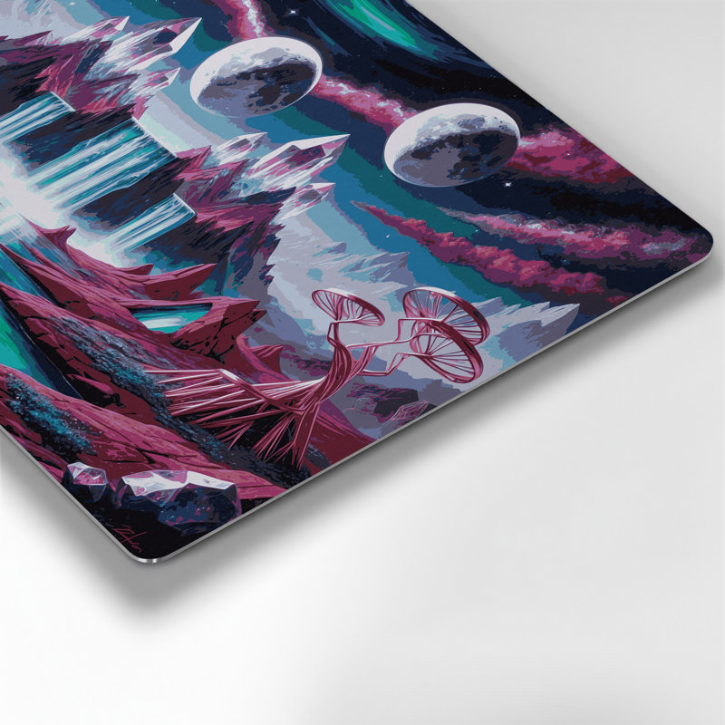 Space Alien planète paysages, art mural en métal mauve, H 11 po x l 14 po