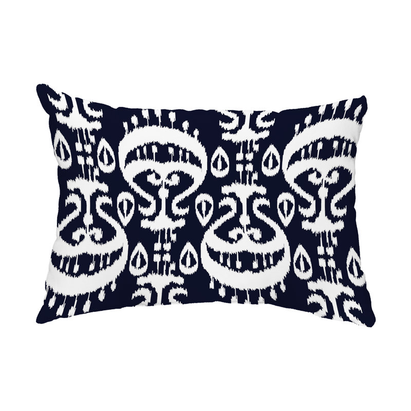 Ikat Outdoor Reversible Throw Pillow, Navy