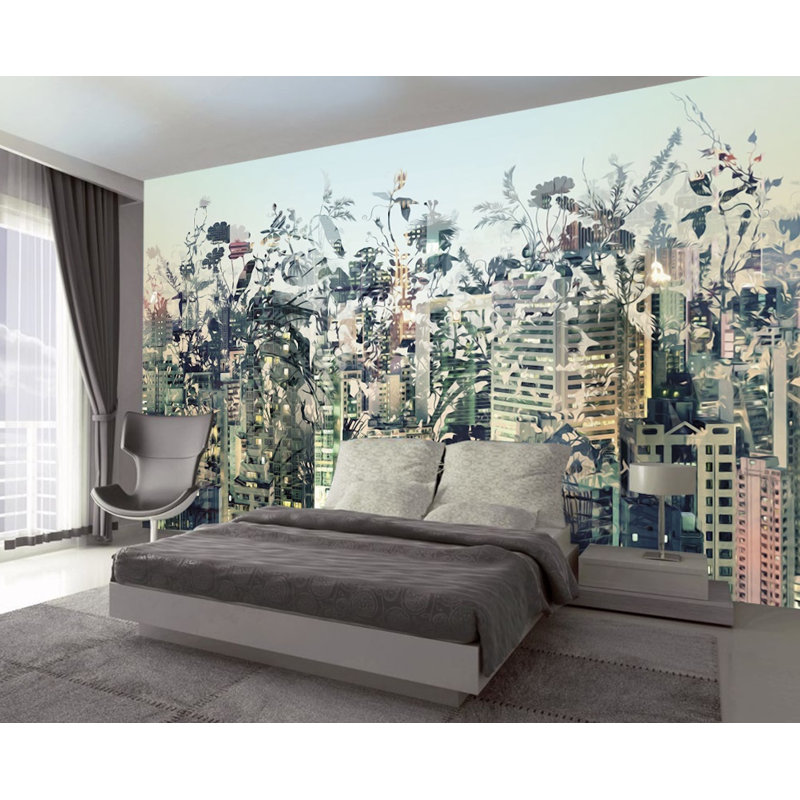 Murale abstraite paysage urbain pastel floral pastel abstrait, L 106 po x l 187 po