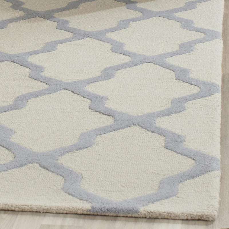 Cannen Hand Tufted Wool Geometric Rug, Rectangle 8' x 10', Ivory/Light Blue