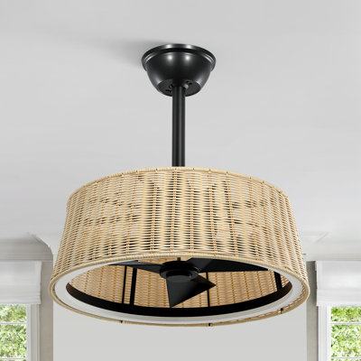 20" Boho Rattan Caged Ceiling Fan with Dimmable LED Light and Remote & APP Control
