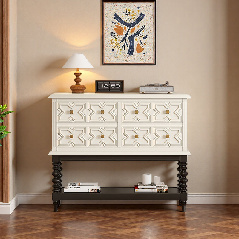 Console rétro de style français, H 38,2 po x l 51,2 po x P 15,7 po, Noir
