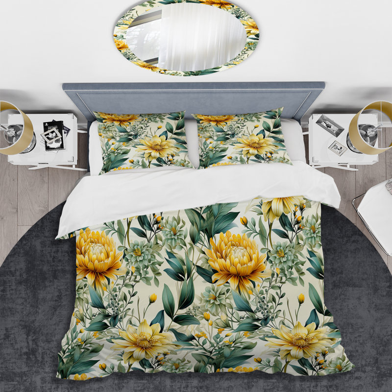 Ensemble de housse de couette Botanical Ferns In Green And Yellow I - Floral, Housse de couette pour très grand lit et 2 très