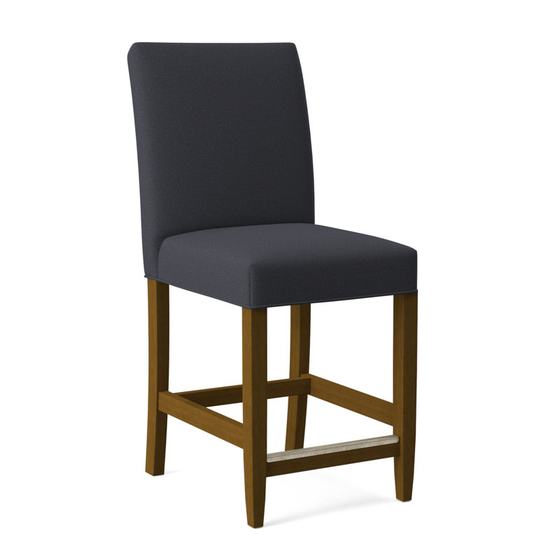 Manhattan Upholstered Stool with Solid Wood Frame, Havana Finish, White Performance Fabric; 0851-94