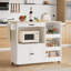 Îlot de cuisine avec espace pour micro-ondes, îlot de cuisine roulant avec battant, roulette verrouillable, 3 tablettes ouvertes, tiroir et armoire l 39,4 po x H 35,4 po