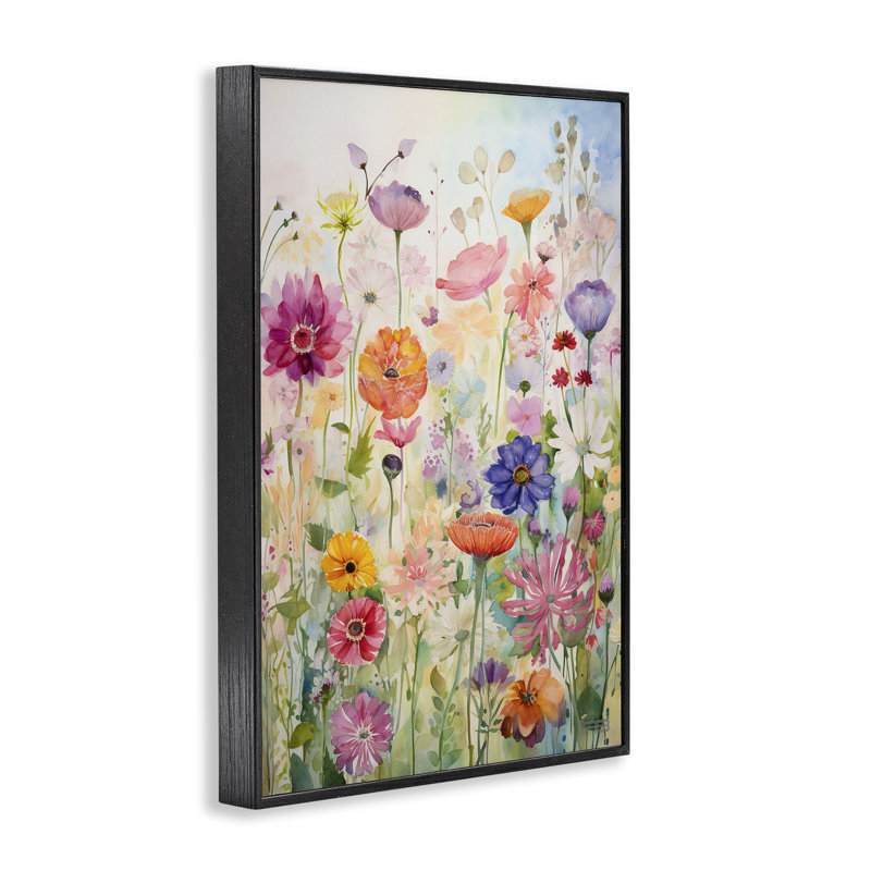 «Bright Floral Garden», art de la giclée blanche encadrée par Roozbeh Bahramali, Giclée encadrée noir minuit