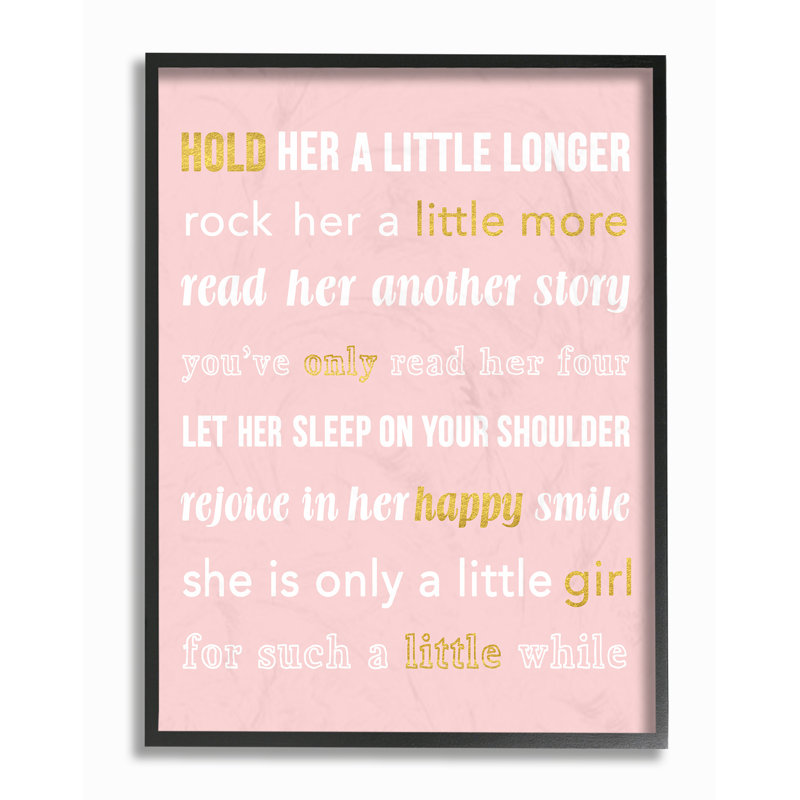 «Hold Her a a long long», plaque murale rose, Toile tendue, H 20 po x l 16 po x P 1,5 po