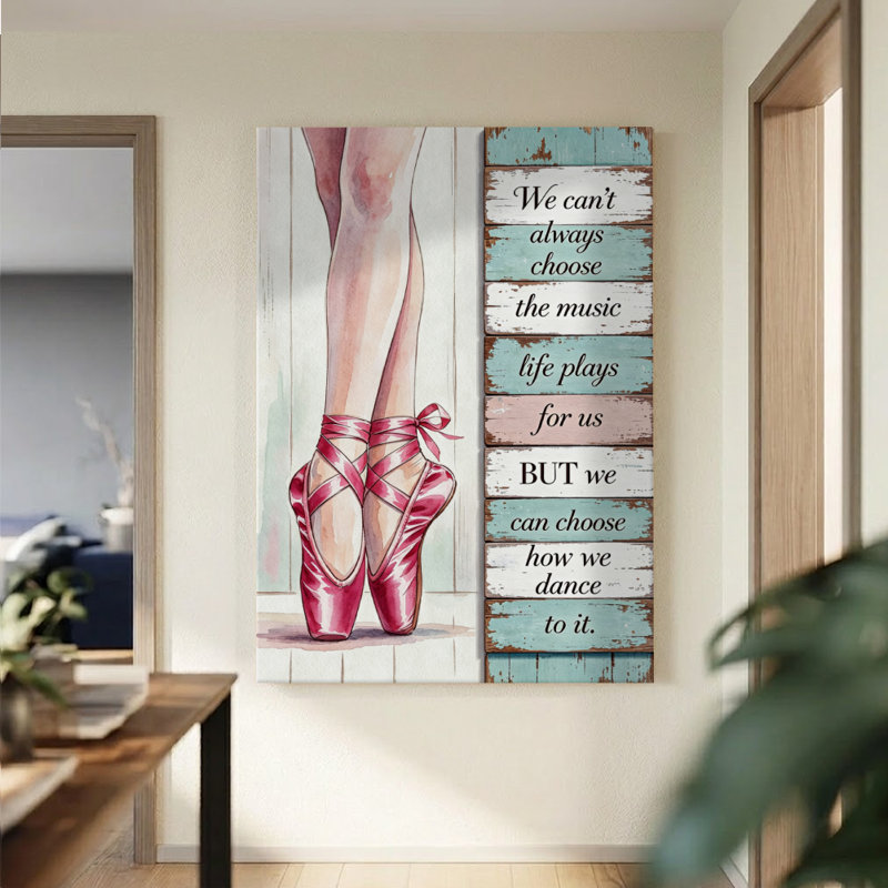 Tableau aquarelle sur toile représentant des pointes de ballet, 61 x 91 cm, impression sur châssis, rose et blanc, idéal pour une chambre, un studio de danse ou un dressing.