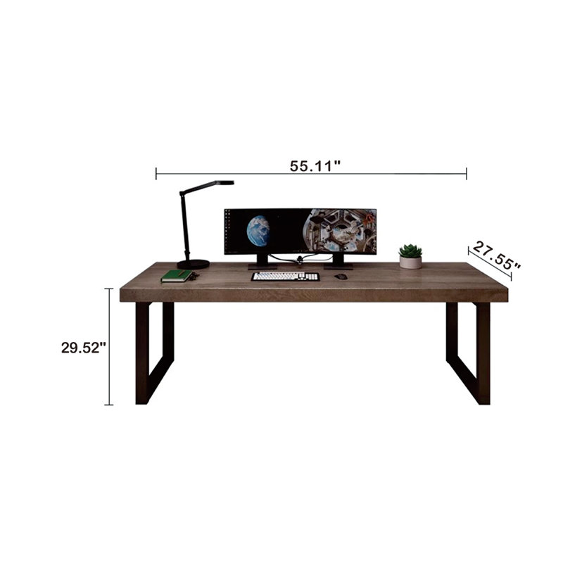 Eftimia Solid Wood Top Metal Base Desks, 29.52" H x 55.11" W x 27.55" D