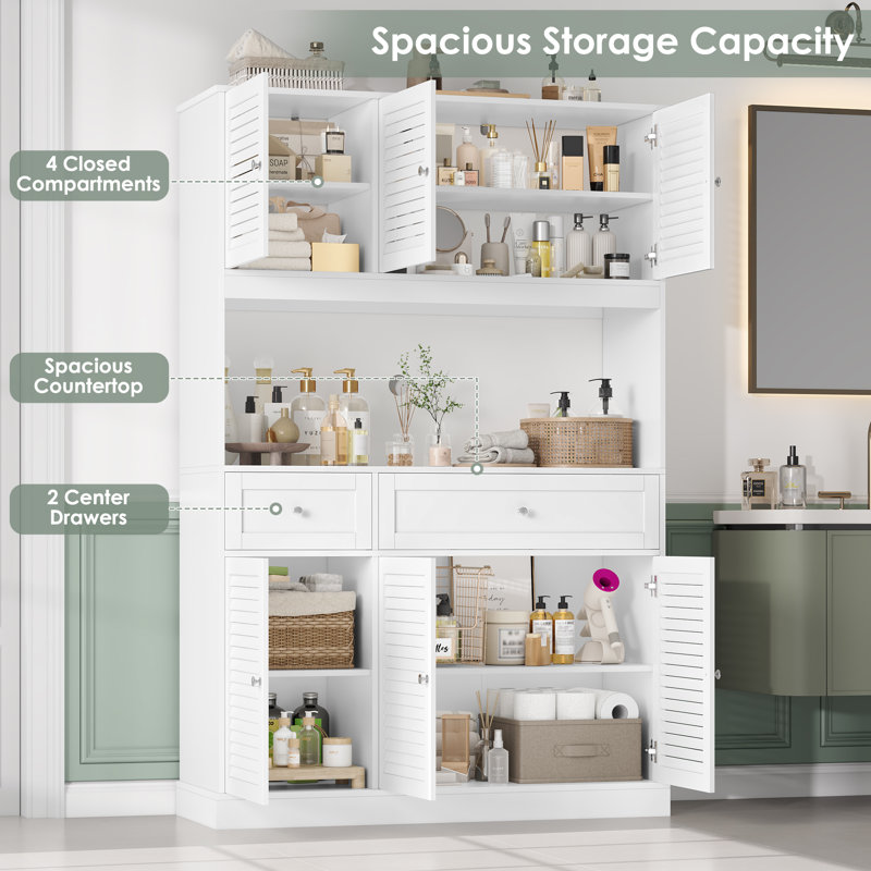 70.5" H Freestanding Bathroom Cabinet With 6 Doors & 2 Drawers, White