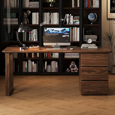 Nut-brown Rectangular Solid + Manufactured Wood with 3 drawers desk