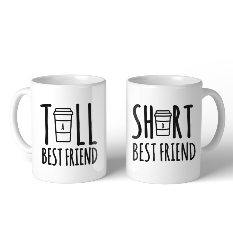 White Ceramic Tall and Short Best Friend Mug Set