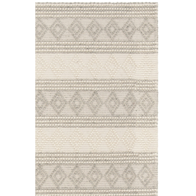 Diara Hand Woven Wool/Cotton Geometric Rug in Ivory/Gray, Rectangle 6' x 9'