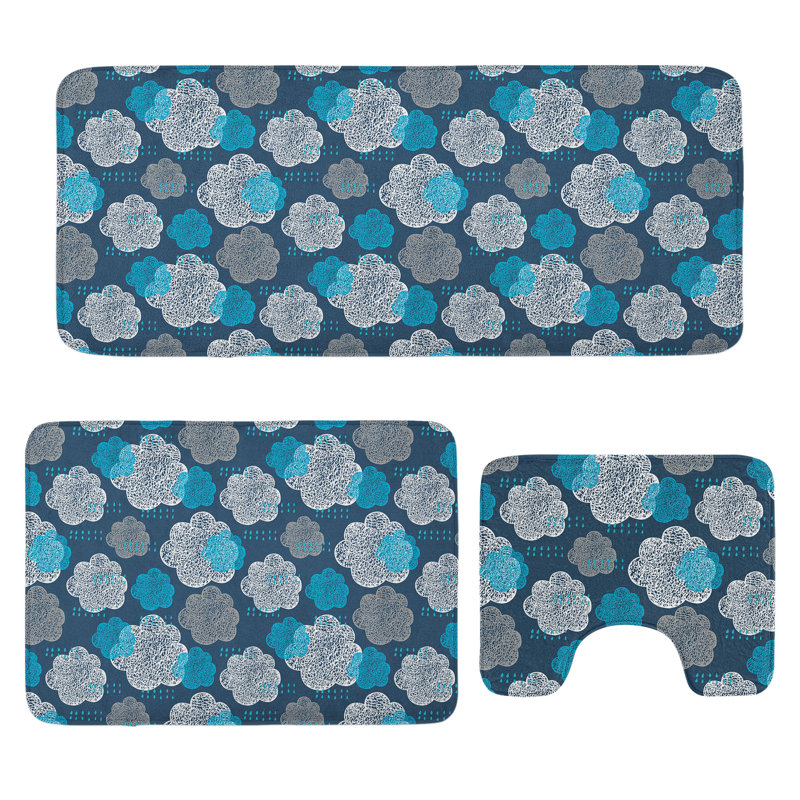  Blue Sky Bathroom Rug Set 3 Pieces U-Shape & Rectangle Mats Dark Slate Blue Sea Blue