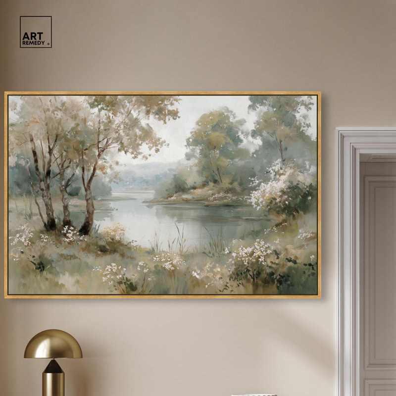 Ethereal Lakeside I Canvas Print Vintage Wall Decor by Art Remedy, Gold Frame, 54 x 36, Gold Frame, 37" H x 55" W