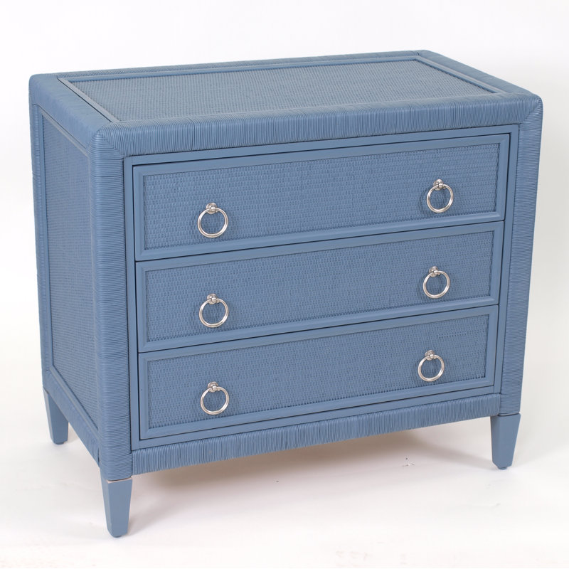 Sabal Bay 3-Drawer Wicker Chest, Satin Nickel, Ocean