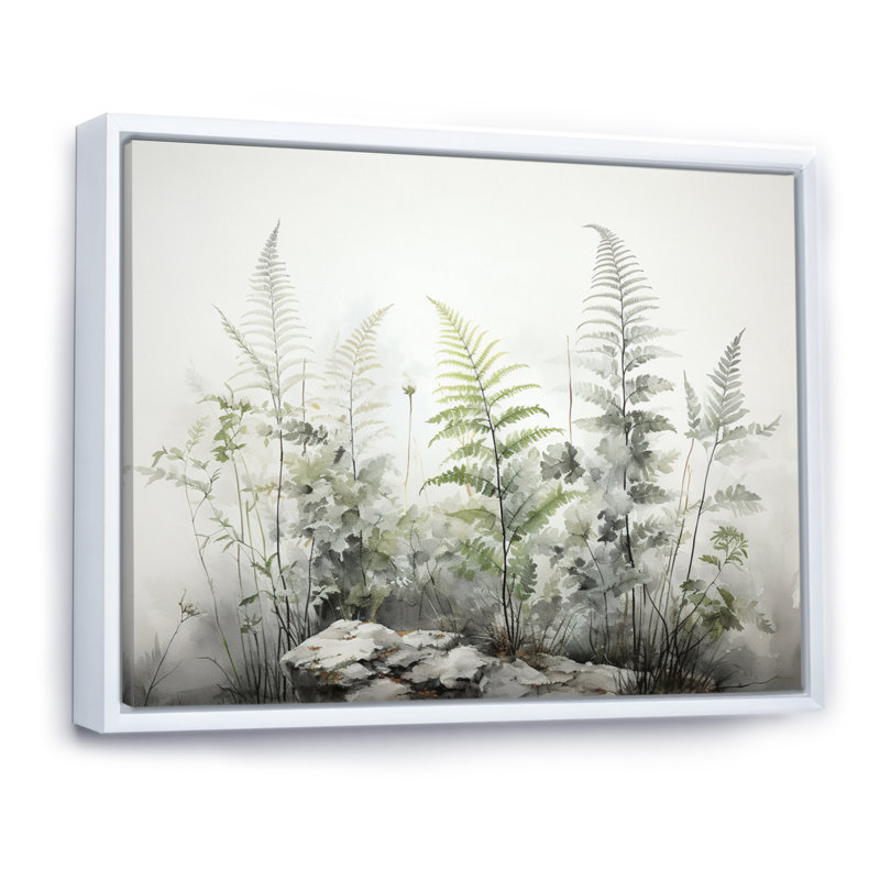 Ferns Silver Whispers I - fougères, art mural encadré, H 12 po x l 20 po x P 1 po, Cadre flottant blanc