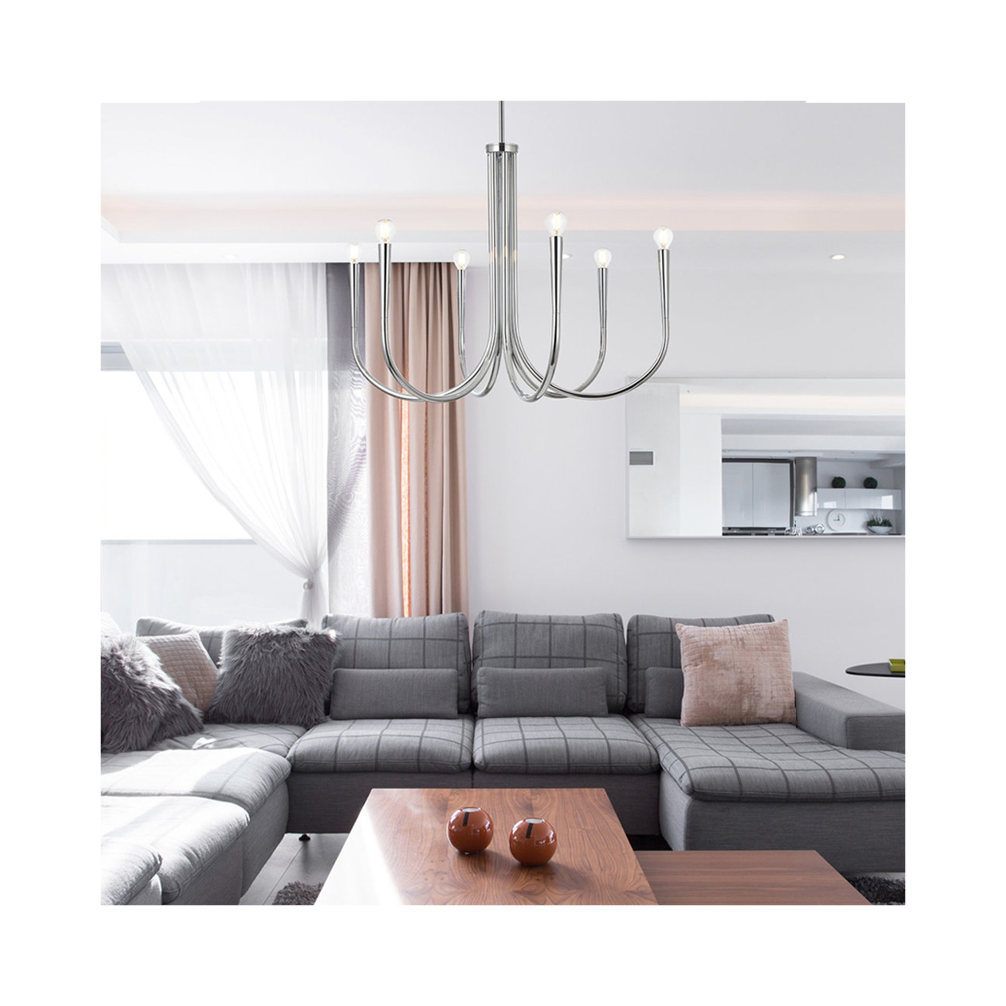 Catalena 6 - Light Chandelier, Chrome, 23" H x 30" W x 30" D