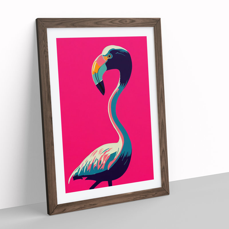 Unique Flamingo 1 Piece Single Picture Frame Wall Art, 46cm H x 34cm W x 2cm D, Walnut Framed