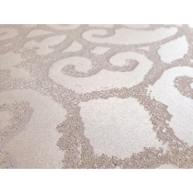 Universe Pluto Glass Stone Motif Wallpaper Rol, Cream/White