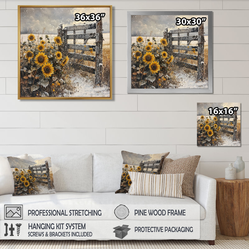 Druci - décoration murale florale, H 16 po x l 16 po, Impression encadrée flottante, Doré