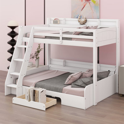 Bunk Bed With Storage Shelves, LED, Charging Station And A Drawer