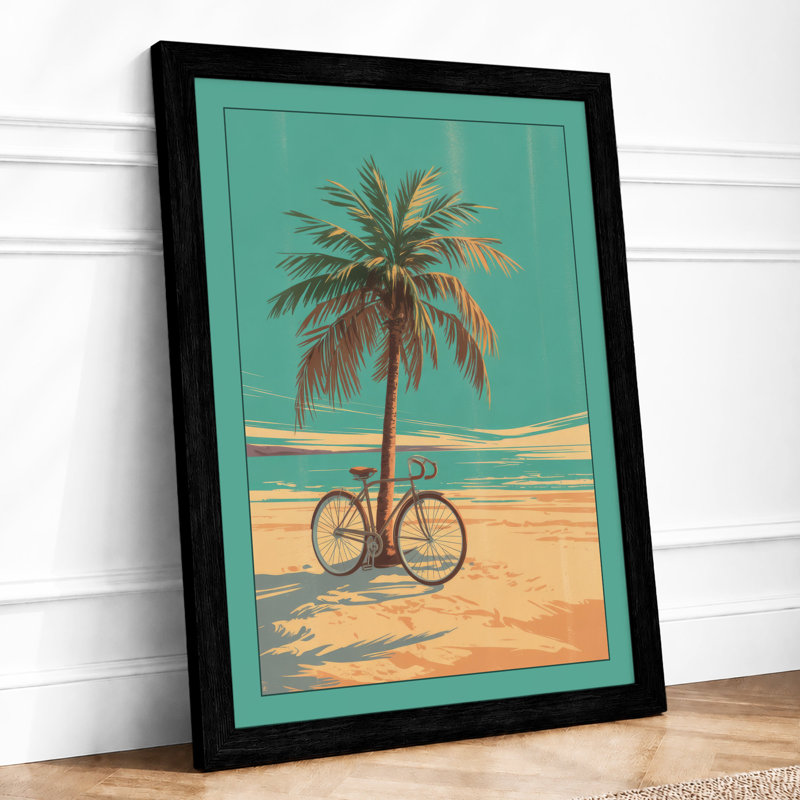 Bicycle And Palm Coastal - Print, Black, A4 - 29.7 x 21.0 cm