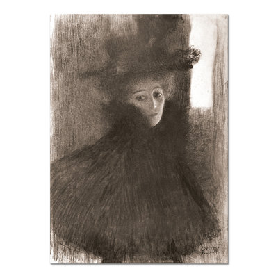 Lady with Hat and Cape by Gustav Klimt - Unframed Painting on Glass
