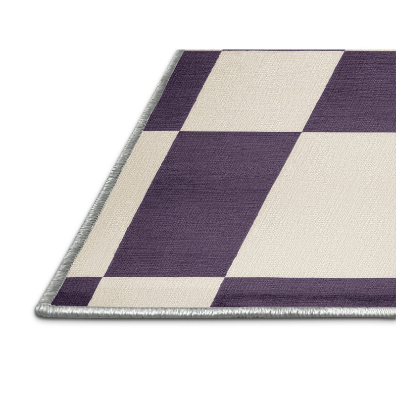 Machine Washable Checkered Beige Area Rug