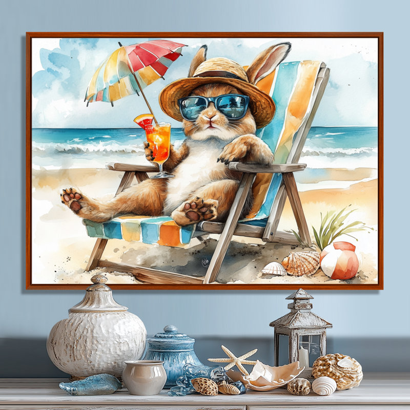 Sayler - art mural animaux côtiers, Toile avec cadre flottant brun, H 34 po x l 44 po x P 1,5 po