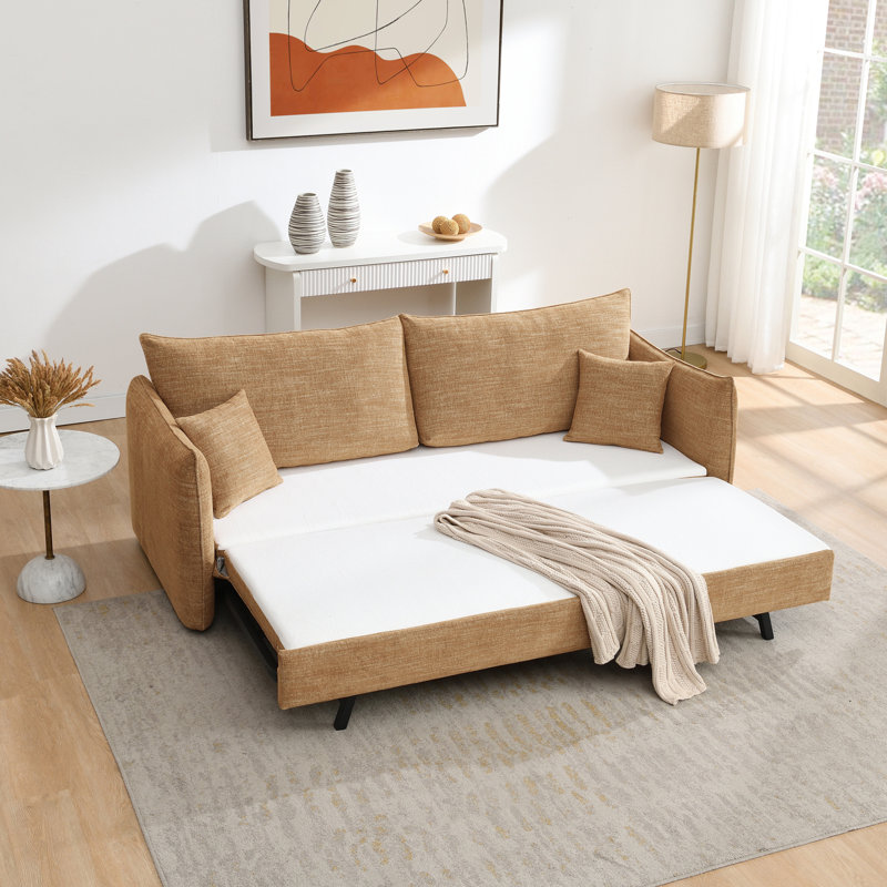 Canapé en chenille avec 2 coussins (peut se transformer en canapé-lit)