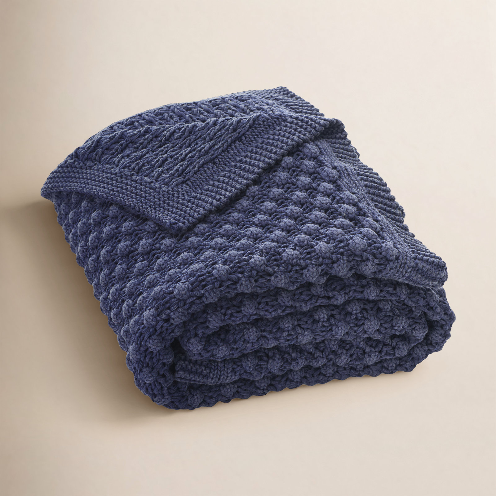 Shasta Cotton Knitted Throw Blanket, Indigo