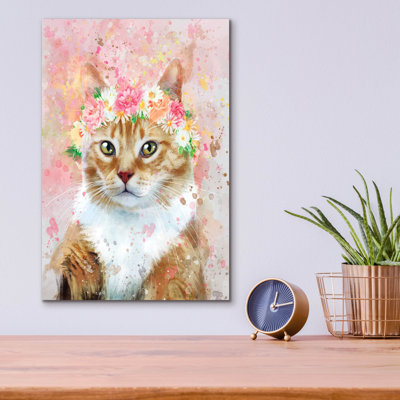 Art mural en verre Flower Crown Tabby Cat 6 'par Furbaby Affiliates