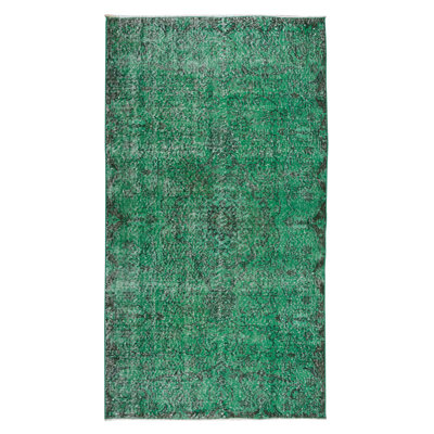 Tapis turc noué à la main 4 x 7,3 pi surteint en vert pour la maison et le bureau contemporains