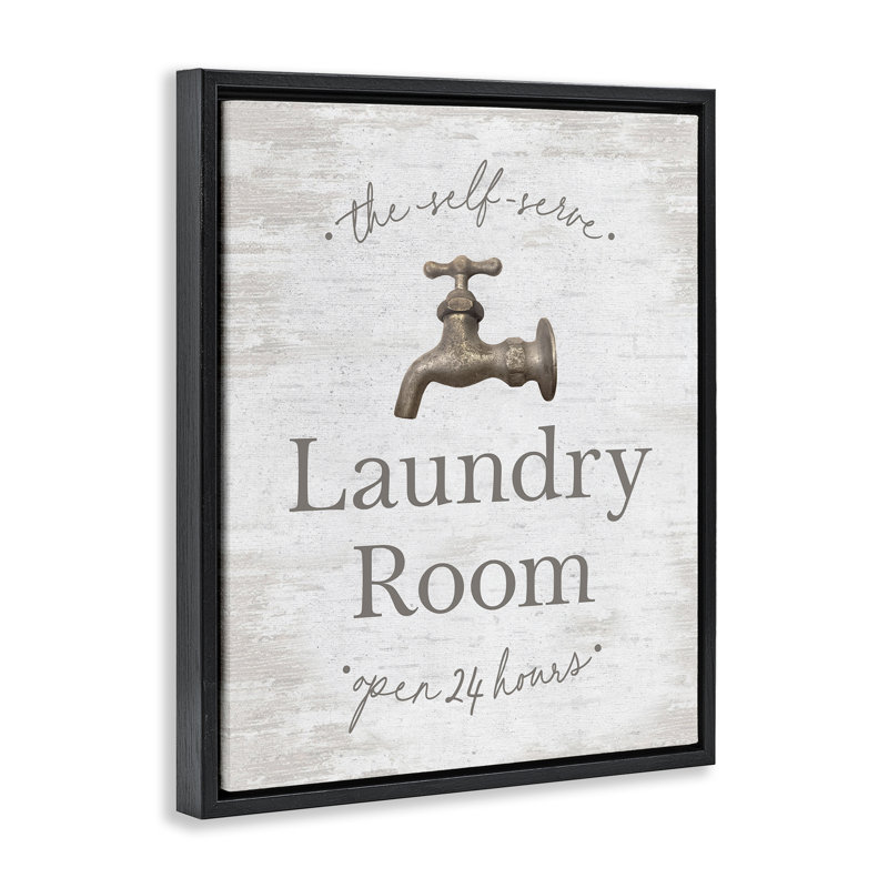 Distressed Laundry Room Framed Floater Canvas Wall Art by Lettered and Lined, Jet Black Floater Frame, 21" H x 17" W