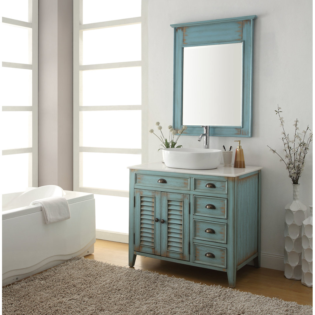 Sneed 36'' Single Bathroom Vanity with Stone Top with Mirror Rosecliff Heights